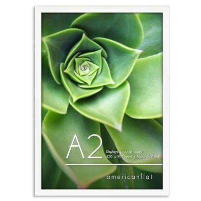 Afbeelding van Americanflat A2 witte fotolijst houten composietlijst met onbreekbaar glas wandformaat horizontaal en verticaal 42 x 59,4 cm