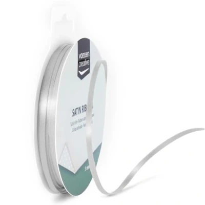 Afbeelding van Vaessen Creative Satijnen lint zilver 3 mm x 10 meter decoratief glanzend stoffen voor bruiloft, doop en verjaardagscadeau