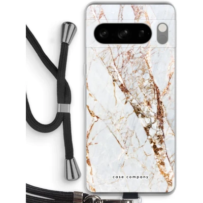 Afbeelding van Case Company® hoesje met Koord geschikt voor Google Pixel 8 Pro Goud marmer Telefoonhoesje Zwart Bescherming aan alle Kanten en Over de Schermrand