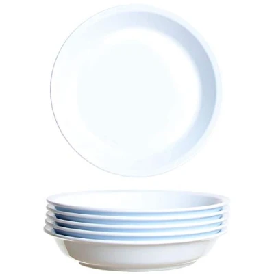 Afbeelding van Gastro Kunststof borden, 6 stuks, 21 cm, wit, herbruikbaar, onbreekbaar, rond, stapelbaar, bordenset, eetborden, plastic servies, campingborden, kinderborden