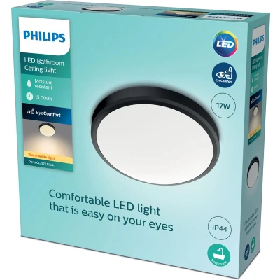 Afbeelding van Philips Doris badkamer plafondlamp zwart groot 17 W