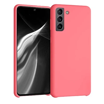 Afbeelding van kwmobile telefoonhoesje geschikt voor Samsung Galaxy S21 Plus Hoesje met siliconen coating Smartphone case in neon koraal