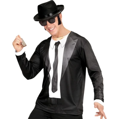Afbeelding van Widmann Blues Brothers Kostuum T Shirt Lange Mouwen Brother Man Zwart Medium / Large Carnavalskleding Verkleedkleding