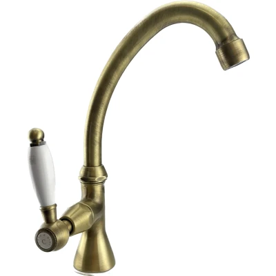 Afbeelding van PB klassieke fonteinkraan met witte hendel koud water hoge uitloop brons 1208853682