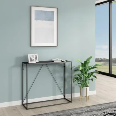 Afbeelding van Console tafel Austevoll 90x30x80 cm staal zwart