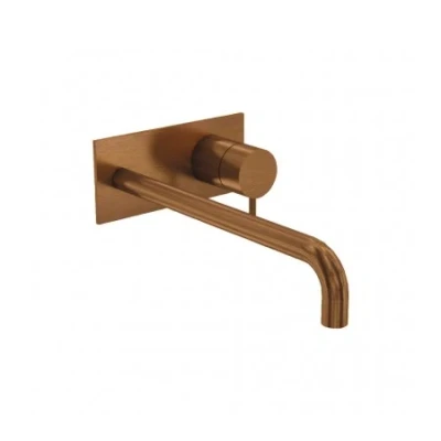 Afbeelding van Waterevolution Flow inbouw wastafelkraan met afdekplaat PVD Geborsteld Koper uitloop 15cm T1161CPE 15