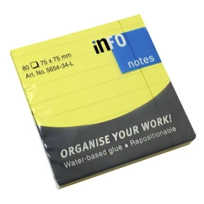 Afbeelding van Info Notes 75x75mm brilliant geel blok a 80 vel gelinieerd