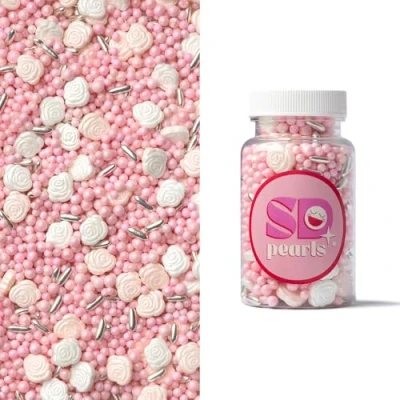 Afbeelding van SD Pearls Mélange de sucres avec roses et argent pour baptême, baby shower, mariage anniversaire fille (mélange rose thé, 100 g)