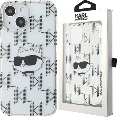 Afbeelding van Karl Lagerfeld IML Choupette Head &amp; Monogram hoesje voor iPhone 15 / 14 13 transparant