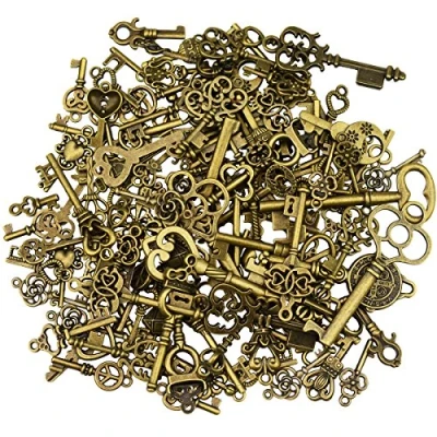 Afbeelding van 125 stuks vintage antiek bronzen sleutel skelethangers voor bruiloft, feest, verjaardagsfeest