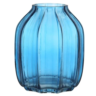 Afbeelding van JAKY Global Elegante blauwe glazen vaas, 20 cm hoog, voor thuis of op kantoor, prachtige vaas bloemen, perfect de boerderij (blauw, cm)