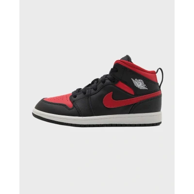 Afbeelding van Jordan AIR 1 MID Unisex Basketbalschoenen voor kinderen, Maat: 38.5, Black/varsity red/summit white Leer/ synthetisch