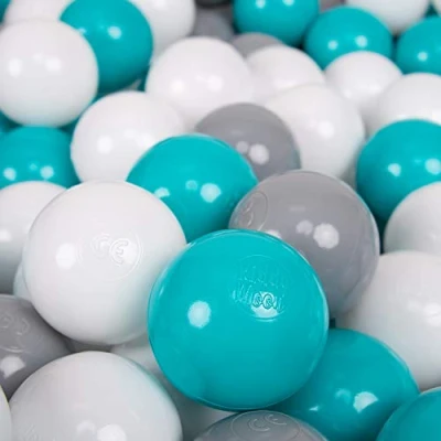 Afbeelding van KiddyMoon 700 ∅ 7cm kinderballen speelballen voor ballenbad baby plastic ballen made in eu, grijs/wit/turquoise