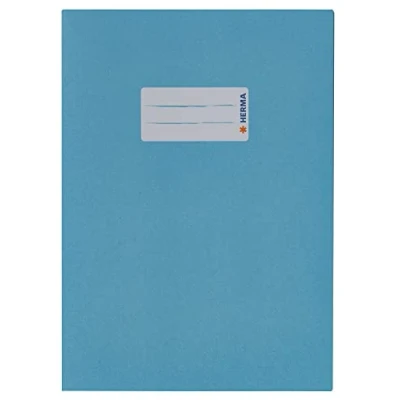 Afbeelding van HERMA 7087 A5 papieren omslag met etiketteringsveld, van gerecycled papier en rijke kleuren, notitieboekomslag voor schoolschriften, lichtblauw