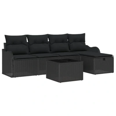 Afbeelding van vidaXL 6 delige tuinbankset met kussens Zwart Poly Rattan