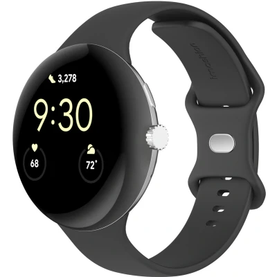 Afbeelding van imoshion Bandje Geschikt voor Google Pixel Watch 3 45 mm Maat L Siliconen band zilver knoopje Zwart