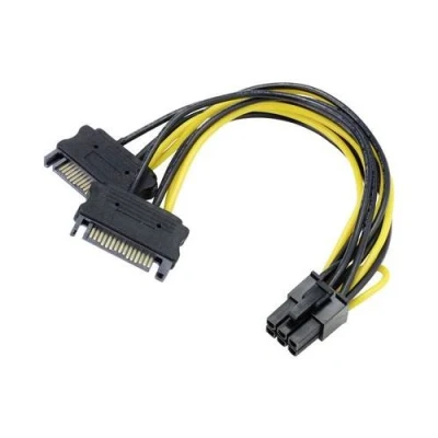 Afbeelding van Akasa Stroom Adapter [2x SATA stroomstekker 1x PCIe stekker 6 polig] 15.00 cm Zwart, Geel