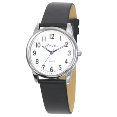 Afbeelding van Ravel PLUS Japans analoog kwartshorloge, extra lang, uniseks, armband van microvezelleer, RP, zwart / zilvertint witte wijzerplaat, horlogekast 40mm