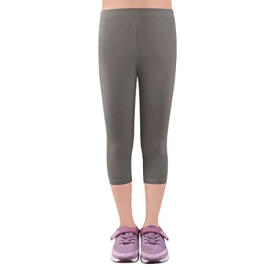 Afbeelding van L&amp;K II Kinderleggings voor meisjes, 3/4 meisjesbroek, capribroek, schoolkleding van katoen, leeftijd 4 18 jaar, 2723, 1 stuk grijs