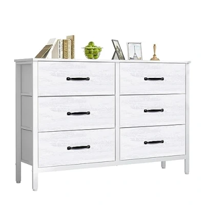 Afbeelding van LYNCOHOME commode met 6 stoffen laden, voor slaapkamer, wit, opbergkast, slaapkamerkast, ladekast keuken, kantoor, hal, tv kast laden
