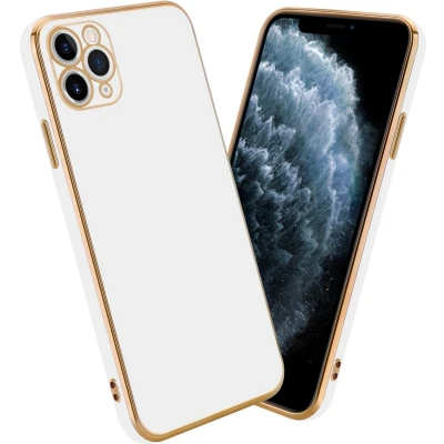 Afbeelding van Cadorabo Hoesje geschikt voor Apple iPhone 11 PRO MAX in Glossy Wit Goud Beschermhoes Case Cover van flexibel TPU silicone en met camerabescherming