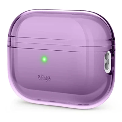 Afbeelding van elago Transparante beschermhoes compatibel met Apple AirPods Pro 2e generatie, beschermhoes, schokbestendig, gelband inbegrepen, draadloos opladen, vermindert vergeling (intens paars)