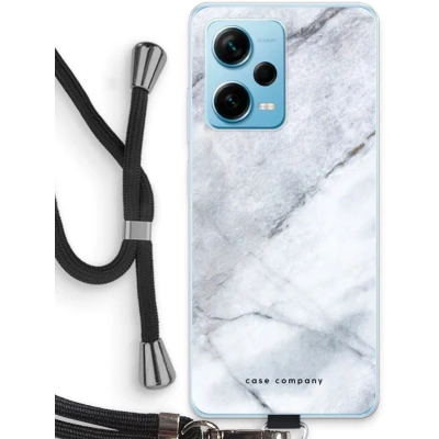 Afbeelding van Case Company® hoesje met Koord geschikt voor Xiaomi Redmi Note 12 Pro Plus Witte marmer Telefoonhoesje Zwart Bescherming aan alle Kanten en Over de Schermrand