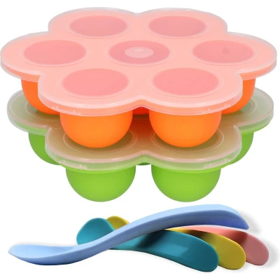 Afbeelding van HI NATURE™ Bewaarbakjes babyvoeding Babyvoedingsaccessoires Baby bakjes met 4 stuks babylepels Moedermelk Bewaren Diepvriesbakjes Vriezer BPA Vrij