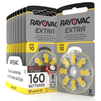Afbeelding van 160 Rayovac Hearing Aid batterijen, maat 10, 105 mAh, 20 blisters met 8 batterijen per stuk