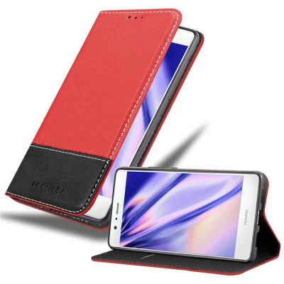 Afbeelding van Cadorabo Hoesje geschikt voor Huawei P9 LITE 2016 / G9 in ROOD ZWART Beschermhoes met magnetische sluiting, standfunctie en kaartvakje Book Case Cover Etui