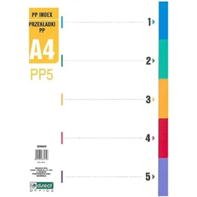 Image de D.RECT intercalaires pour A4, PP5, 5 intercalaires, à anneaux, onglets avec chiffres imprimés 1 5, multicolores, séparateurs de couleurs en polypropylène, polypropylène