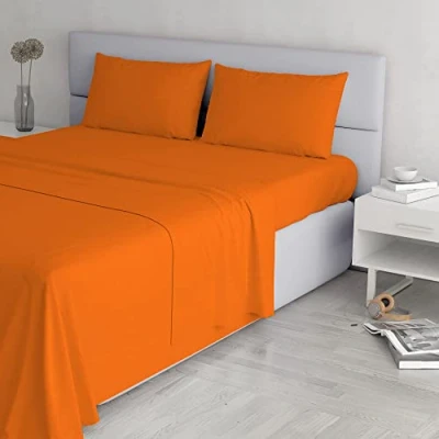 Afbeelding van Italian Bed Linen Elegant beddengoed (laken 250 x 300 cm, hoeslaken 170 200 cm + 2 kussenslopen 52 82 cm), oranje, tweepersoonsbed