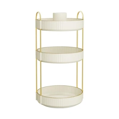 Afbeelding van SONGMICS Make uporganizer, draaibaar, rond, 3 niveaus, opslag, cosmetica, kaptafel, verstelbaar, cadeau idee, Witte wolk