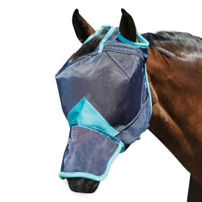 Afbeelding van Weatherbeeta Vliegenmasker Comfitec Deluxe Fine Mesh met Neus Navy/Turquoise XFull