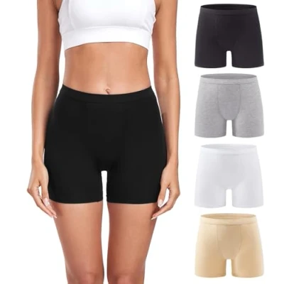 Afbeelding van wirarpa Set van 4 superzachte modal boxershorts voor dames, zwart/grijs gemêleerd/beige/wit