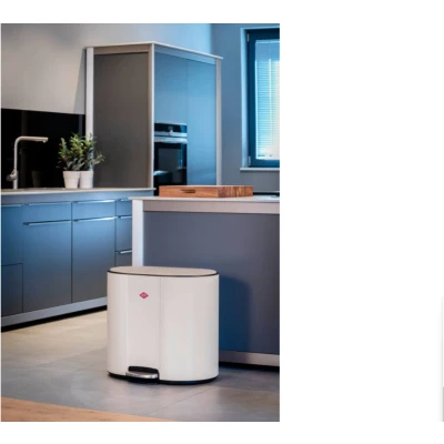 Afbeelding van Multi Collector 2 Afvalscheiding x 25L Zand Mat Beige Wesco Vuilnisbak Prullenbak Met pedaal 50 L