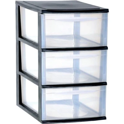 Afbeelding van Ladenkast/bureau organizer zwart stapelbaar A4 met 3x lades L26 x B36 H41 cm Ladenblokken