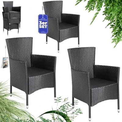 Afbeelding van Casaria Polyrotan Tuinstoelen 3 Stuks Stapelbaar Zwart