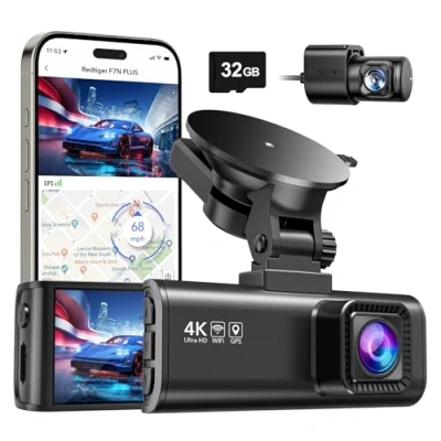 Afbeelding van REDTIGER Dash Cam Car Front Rear 4K/2,5 K met GPS WiFi Dashboard Recorder 3,18 inch IPS scherm, Nachtzicht Loop Recording 170 Brede Hoek