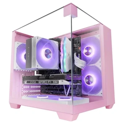 Afbeelding van MARS gaming MC VISIONM, compacte behuizing, MicroATX, drievoudig gehard glas, structuur met dubbele kamer, houder voor vloeistofkoeling tot 240 mm, mini tower pc grote interne capaciteit