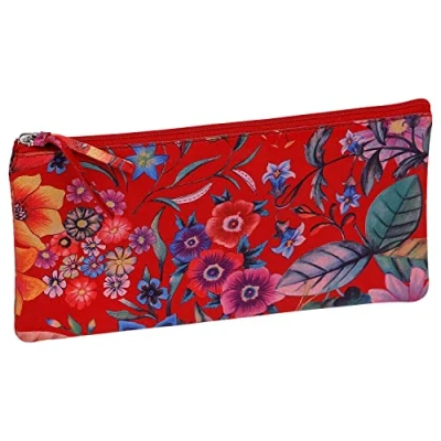 Afbeelding van Clairefontaine 410104C etui, plat, rood, bloemenpatroon, 22 x 11 cm, van echt lamsleer