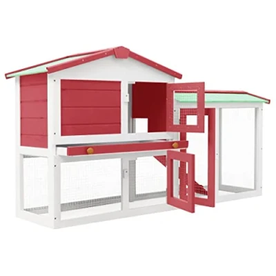 Afbeelding van vidaXL Konijnenhok voor buiten groot 145x45x84 cm hout rood en wit