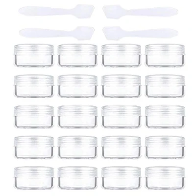 Afbeelding van 20 stuks lege cosmetische potjes van kunststof, transparant, voor reizen, make up, crème, doe het zelf, containers met mini spatel (10 g/10 ml), Transparant