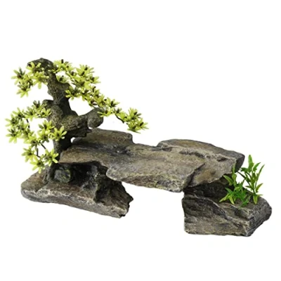 Afbeelding van Aqua Della Aquariumdecoratie Vissen Bonsai Steen Met Planten 34x15,5x21cm Grijs 1st
