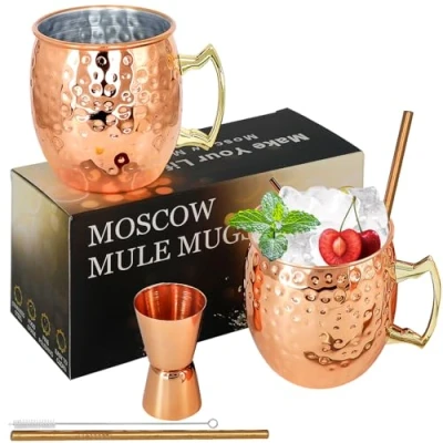 Afbeelding van SuproBarware Moscow Mule Set van 2 roestvrijstalen drinkbekers in levensmiddelenkwaliteit voor cocktails, water, koude dranken