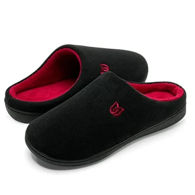 Afbeelding van Pantoffels voor heren en dames, traagschuim, de winter, warm, antislip, binnen buiten, Zwart rood.
