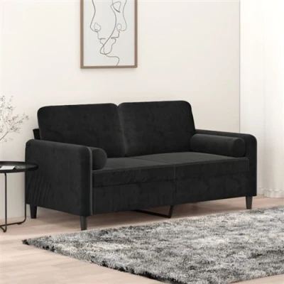 Image de vidaXL Canapé 2 places avec oreillers décoratifs noir 140 cm velours3200886
