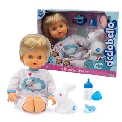 Afbeelding van Cicciobello Sweet Nap Interactieve pop, 42 cm hoog, valt in slaap met knuffels, inclusief fopspeen en lamp konijnenvorm, voor kinderen vanaf 2 jaar