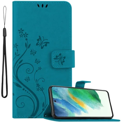 Afbeelding van Cadorabo Hoesje geschikt voor Samsung Galaxy S21 FE in BLOEMEN BLAUW Beschermhoes bloemmotief met magnetische sluiting, standfunctie en kaartsleuven Book Case Cover Etui