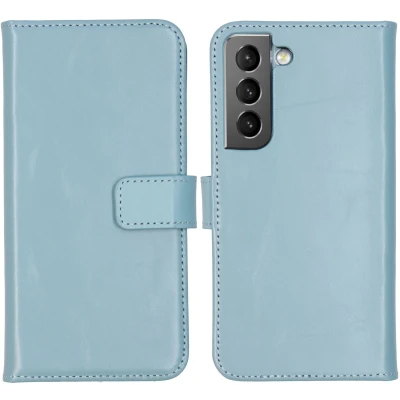 Afbeelding van Selencia Hoesje Geschikt voor Samsung Galaxy S22 Met Pasjeshouder Echt Lederen Bookcase lichtblauw